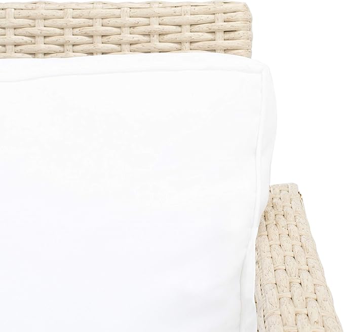 Safavieh Outdoor Collection Garnen Beige Wicker Cushion 4-Piece Living Set PAT7714B, Grey/White