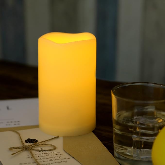 iZAN 3-Pack Battery Operated Flameless LED Candles with Timer Outdoor Waterproof Flickering Timing LED Pillar Candles for Home Wedding Party Festival Décor Long Battery Life 1500+ Hours 3”x5”