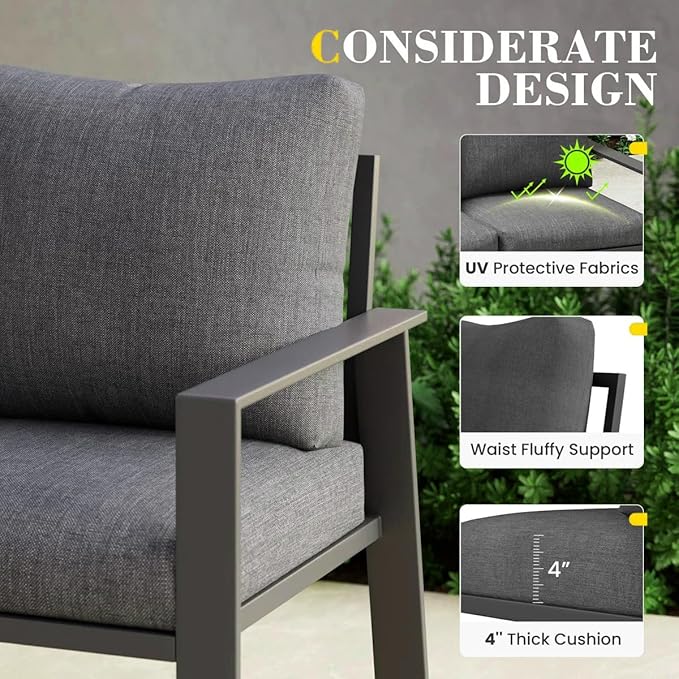 Aluminum Outdoor Furniture Loveseat Small Patio Couch Love Seat Outdoor Chairs with 4" Cushion Loveseats Sofa for Poolside,Balcony,Deck,Yard