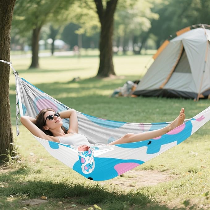 Cute Cartoon Blue Elephant 330lb Capacity Camping Hammock with Hanging Rope Portable Hammock for Camping Travel Accessories Base de hamaca para adultos