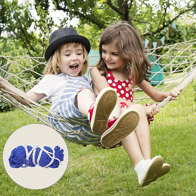 Happyyami Portable Outdoor Hammock Blue Nylon Mesh Leisure Camping Hammock 230x80cm with 5.5mm Thick Rope for Travel and Garden Relaxation