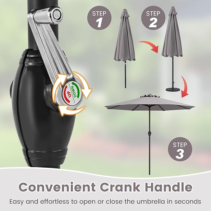 8.5 FT Patio Umbrella Outdoor Table Umbrella, Market Umbrella with Crank Handle, 8 Sturdy Ribs, Air Vent & Sun-Protective Canopy, Parasol for Garden, Backyard, Deck & Pool