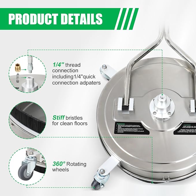 18 Inch Pressure Washer Surface Cleaner FAHKNS 18" Power Washer Accessory for Driveways Sidewalks Patios Decks,4 Wheels,1/4" Quick Plug,4000PSI Surface Cleaner