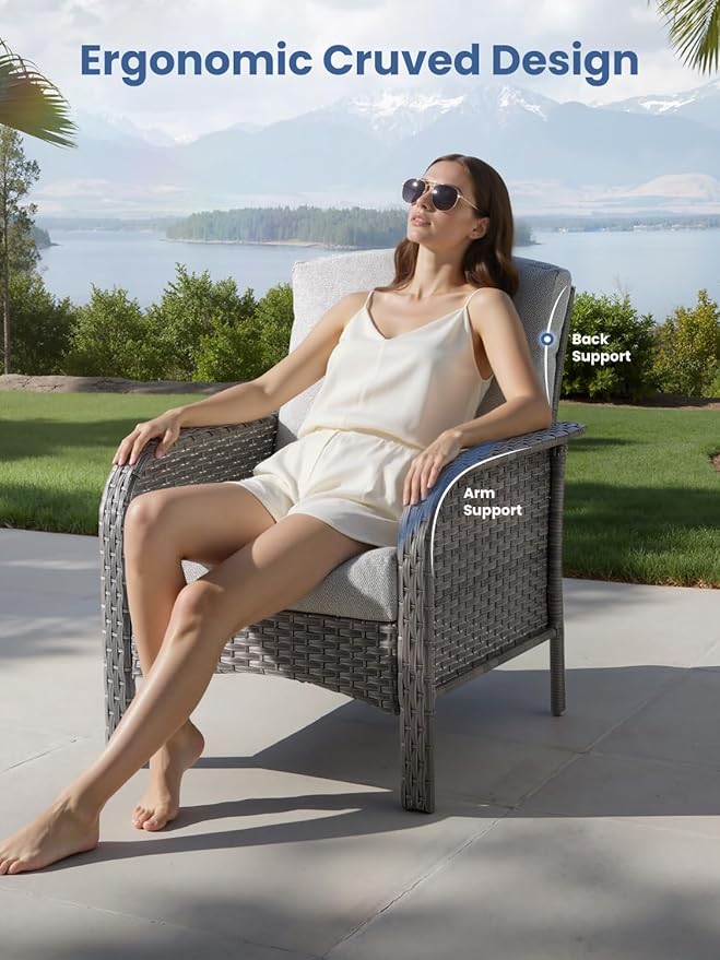 5-Piece Outdoor Patio Furniture Set with Swivel Chairs, Outdoor Conversation Wicker Sofa with Coffee Table, Rattan Couch for Deck Yard Poolside, Dark Grey