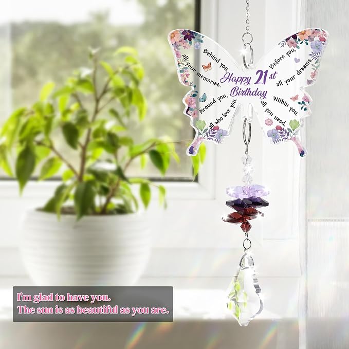 Funnli 21st Birthday Gifts for Girls Her Women Crystal Suncatcher, 21st Birthday Decorations, 21 Year Old Bday Gift for Friends Sister Daughter Window Hangings Home Decoration