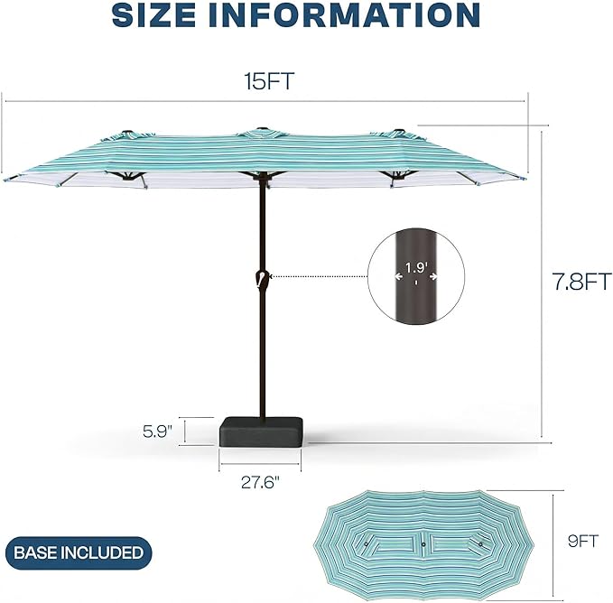 15FT Large Patio Umbrella with Base Included
