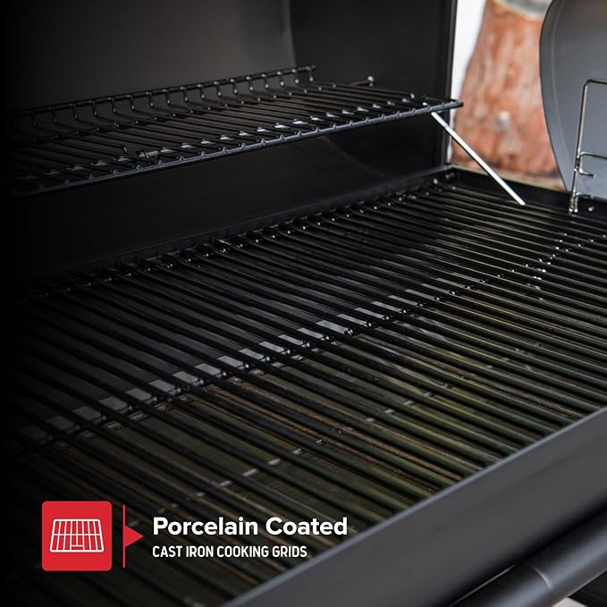 Nexgrill Premium 29" Charcoal Grill with Side Shelf, 552 SQ In Cooking Space, Adjustable Charcoal Tray, Chimney Air Vent, Warming Rack, Barrel Smoker Grill for Camping, Picnics, and More - 810-0029C