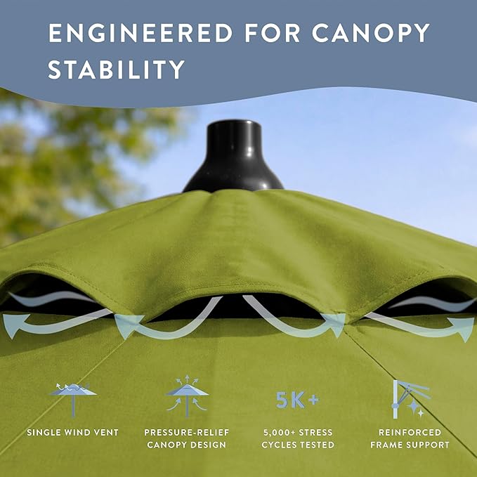 California Umbrella 8-Year Protection 9 Ft Outdoor Patio Umbrella, Solstice Fade-Resistant Fabric, Auto-Tilt, Heavy Duty Aluminum Frame, 8 Reinforced Ribs for Pool or Deck, Black Pole, Kiwi