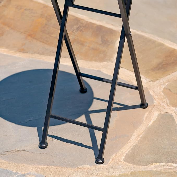 Mosaic Tile Furniture with Black Metal Frame and Patterned Tile Tops (Luna - Black/Blue/Yellow, Folding Accent Table)