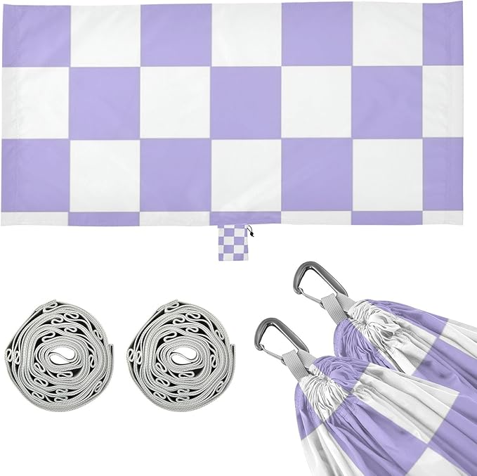 Purple and White American Plaid 330lb Capacity Outdoor Hammock with Tree Straps Fabric Hammock for Indoor Outdoor Patio sillas para acampar