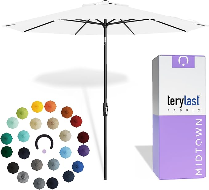 Midtown Umbrellas – The Swilt 9 Ft Patio Umbrellas with 360° Swivel & Tilt Mechanism, 8 Fiberglass Ribs & Terylast Polyester Fabric for Backyard, Deck, Pool & Cafes - Ivory Canopy, Black Pole