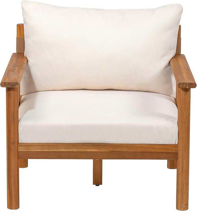 Christopher Knight Home Willy Acacia Wood Patio Furniture Set with Water-Repellent Cushion, 4 Piece Outdoor Acacia Wood Conversation Set, Outdoor Sectional Sofa Set with Coffee Table, Beige+Teak