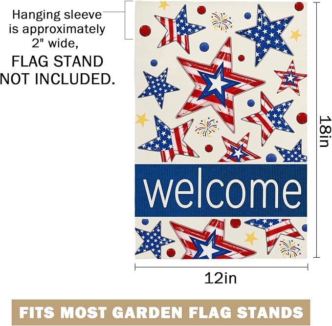 4th of July Garden Flags 12X18 IN Double Sided Welcome Patriotic Star Flag for Memorial Independence Farmhouse Yard Outside Decoration
