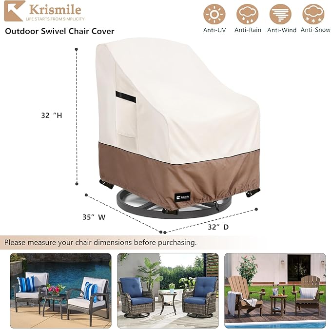 Patio Chair Covers Waterproof Outdoor Furniture Cover, All-Weather Protection Outdoor Lawn Patio Furniture Covers 4 Pack for 32" W x 35" D x 32" H, Beige ﻿