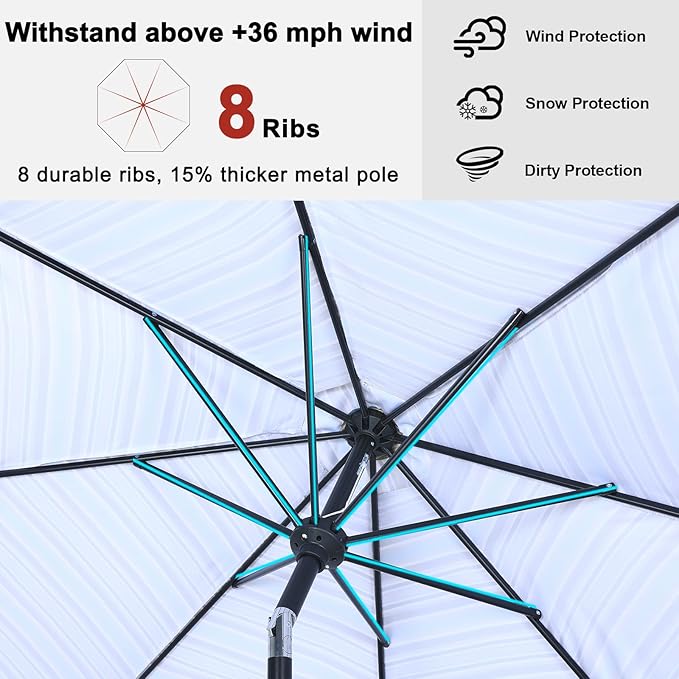 ABCCANOPY 10FT Patio Umbrella, Outdoor Waterproof Table Umbrella with Push Button Tilt and Crank, 8 Ribs UV Protection Pool Umbrella for Garden, Lawn, Deck & Backyard(Khaki Gray Stripes)