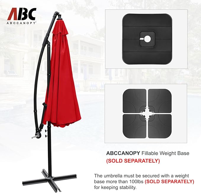 ABCCANOPY Premium Cantilever Patio Umbrellas 9FT (Red)