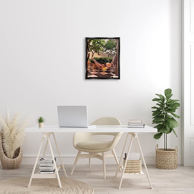 Stupell Industries Woman Lounging Hammock Tropical Summer Vacation Scenery Floating Framed Wall Art, Design By Amelia Noyes