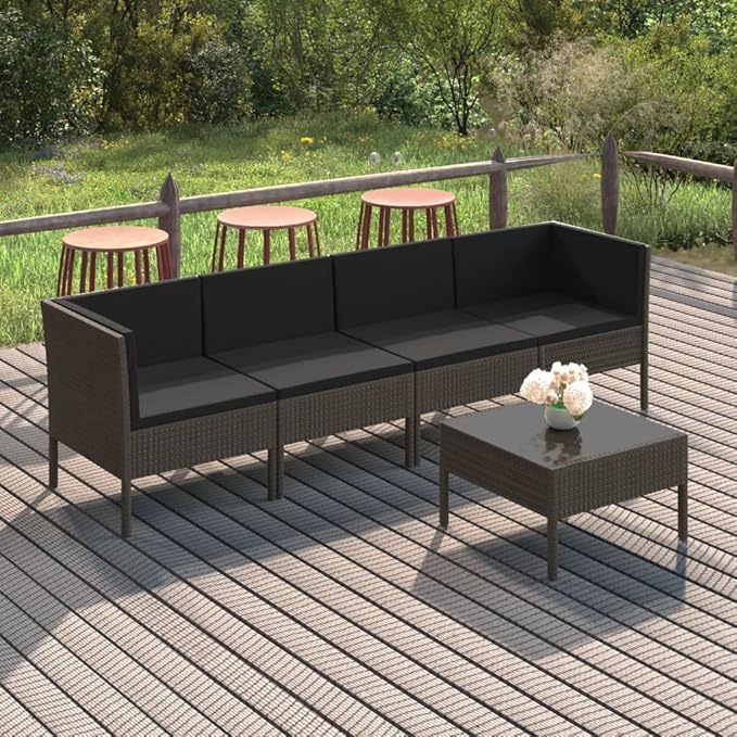Patio Lounge Set with Cushions,Patio Furniture Sets,Patio Conversation Sets,Outdoor Furniture Sets,for Garden,Backyard,Outdoor,5 Piece Poly Rattan Gray
