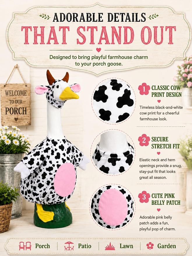 Porch Goose Outfits - 23" /17" Porch Goose Clothes for Lawn Yard (White-C)