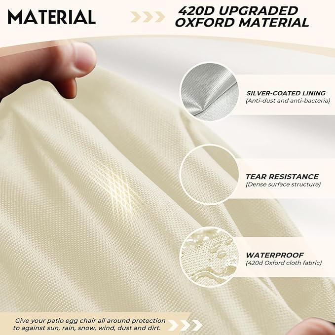 Double Egg Chair Cover Waterproof 420D Oxford Hanging Outdoor Furniture Covers for Patio Wicker Egg Swing Cocoon Chair, 91x80 Inches,Beige
