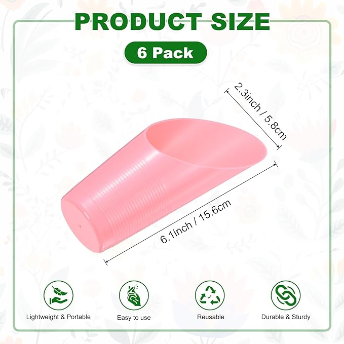 M METERXITY 6-Pack Bonsai Soil Scoops, Plastic Garden Soil Scoops Bucket Shovel Potting Scoopers for Transplanting/Flower Planting/Plant Succulent, Colorful Small Gardening Tools [Pink]