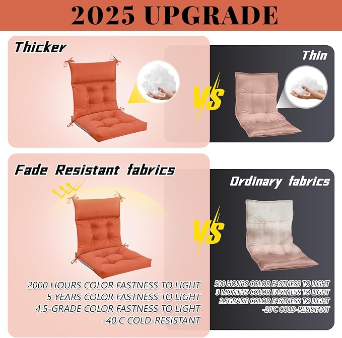 Sintuff 2 Pcs 44 x 21 x 4 Outdoor Chair Cushion Patio Chair Cushions Seat/Back Tufted Pillow with Ties Water Resistant Replacement Indoor Patio Furniture Outdoor Furniture (Solid Color,Spice)