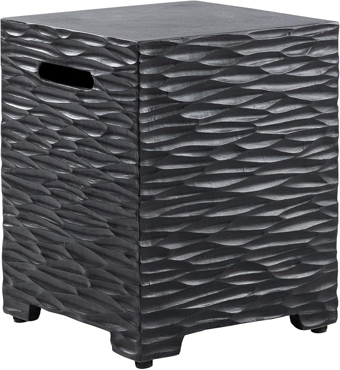 COSIEST Outdoor Propane Tank Cover Table with Wave Design, 16 inch Outside Hideaway Tank Table, Hides Standard 20lb Tank, Black