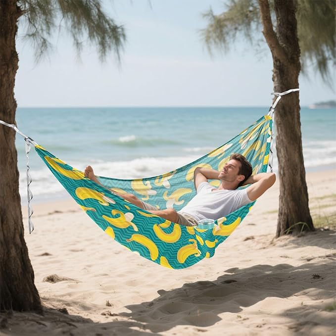 Camping Hammock Outdoor Hammocks for Outside Striped Banana Beach Trees Portable Lightweight with Pockets Tree Straps Indoor