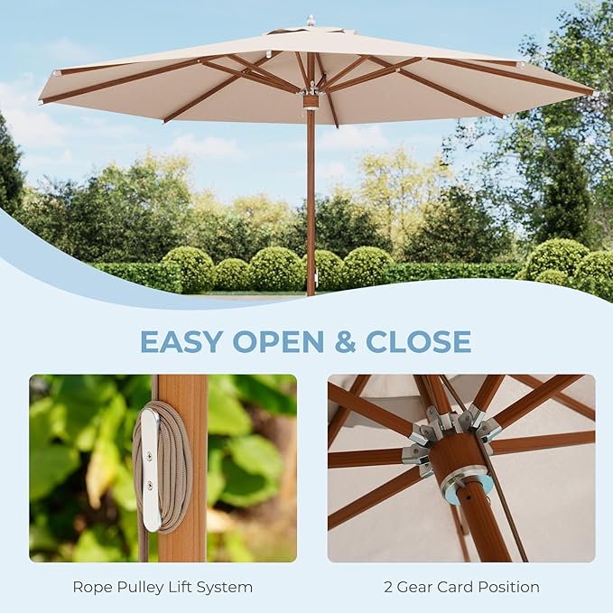 Grand patio 11 FT 10-Year-Non-Fading Patio Umbrella, Outdoor Umbrella with 8 Faux-Wood Grain Aluminum Ribs, Market Umbrella with Pulley Lift, Ventilation, Waterproof for Poolside, Deck, Backyard, Gray Fabric