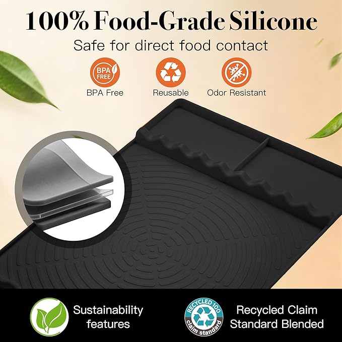 Silicone Grill Mat for Blackstone - BBQ Griddle Tools Side Mat with Drip Pad, Griddle Tools Mat for Outdoor Kitchen Countertop, BBQ Grill Accessories Gifts for Men (Black)