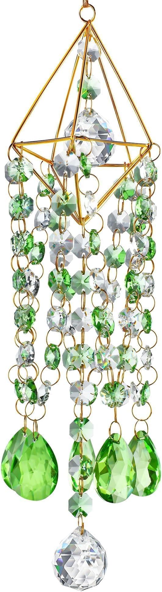 Crystal Suncatcher Glass Wind Chimes Style Sun Catchers Indoor Window | Hand-plated,Rainbow Prisms Suncatcher For Window Hanging,Whimsical Decor Home Garden Birthday Christmas Gift (21.5inch,Green)