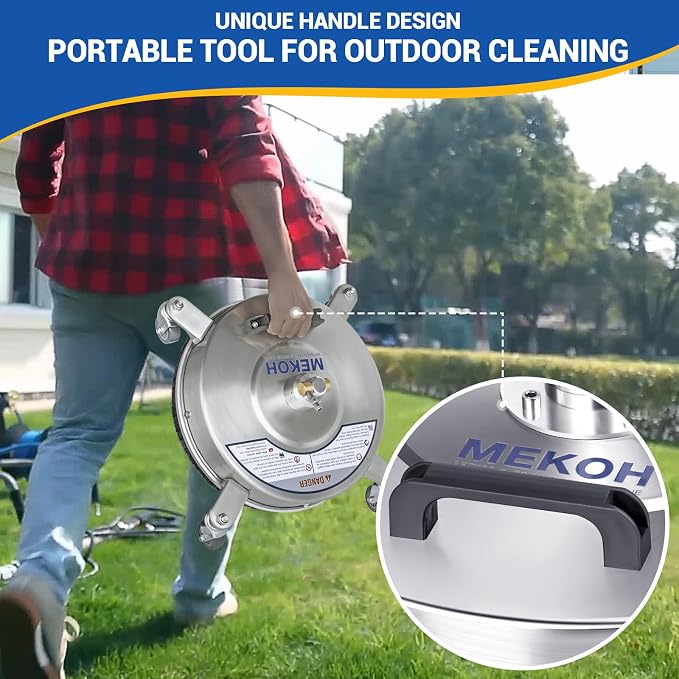 MEKOH 14" Pressure Washer Surface Cleaner 4500PSI, 4 Wheels Stainless Steel Power Washer Attachment for Driveway Sidewalk Patio Concrete, 1/4'' Quick-Connect, 1 Extension Wand & 2 Replacement Nozzles
