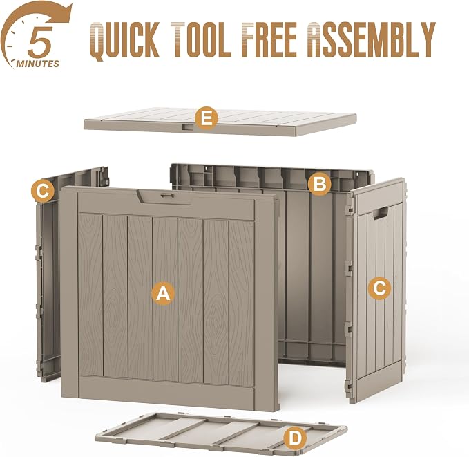 DRATO 35 Gallon Outdoor Storage Box Waterproof, Lockable Resin Deck Box with Lid for Patio Furniture Bench, Pool Garden Tools, Weatherproof Outside Storage Bin for Backyard Porch (Grey, 35 Gallon)