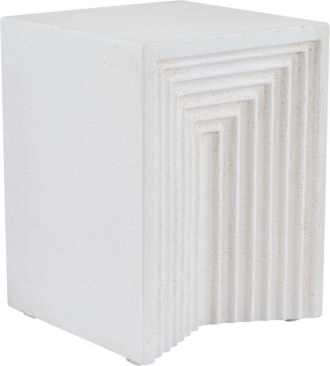 Christopher Knight Home Arcrest Outdoor Geometric Side Table, Lightweight Concrete End Table, Accent Table with Textured Cube Design, Decorative Small Coffee Desk for Living Room Patio Balcony, White