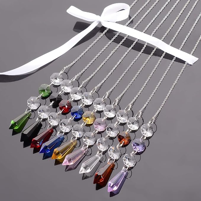 LONGWIN Lot 100pcs Clear Glass Octagon Beads for Crystal Chandelier Parts Replacement DIY Lamp Hanging Pendant Suncatcher