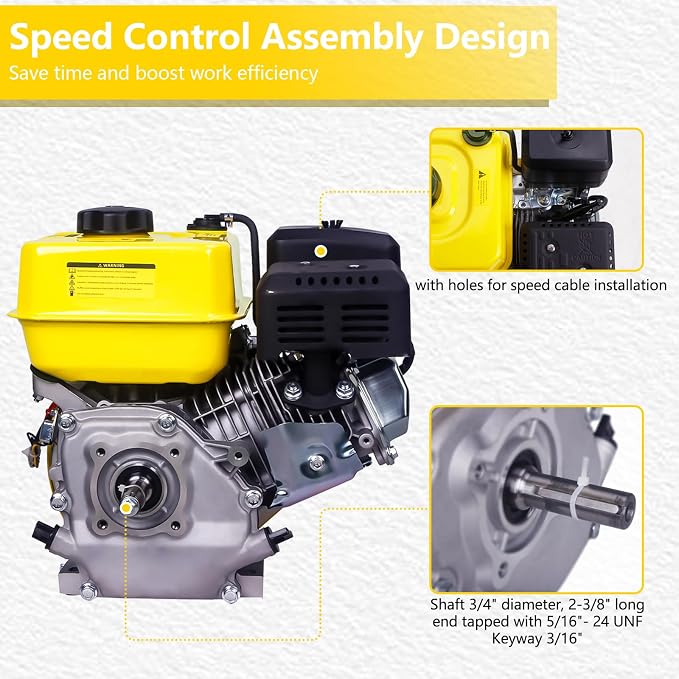 Aceup Energy Gas Engine 7HP 212cc Horizontal Shaft, 4Stroke Gas Motor, Shaft 3/4" (19mm) Diameter Recoil Start