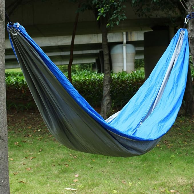 Ruilogod Outdoor Travel Beach, Yard Household, Courtyard Nylon, Double Nest Swing, Sleeping Bed, Lightweight, Parachute Portable Hanging, Hammock with, Carabiners Gray (id: cca 77f df7 c3a 0b5