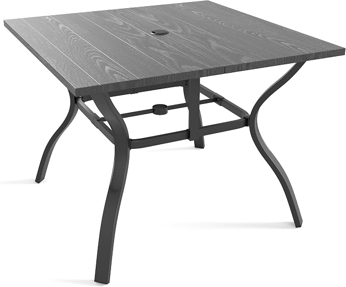 5 Pieces of Outdoor Dining Set - Square Patio Table with Umbrella Hole and 4 Stackable Dining Chairs All-Weather for Garden, Deck, and Poolside (Black, 38“L x 38“W x 28"H Square Dining Table)