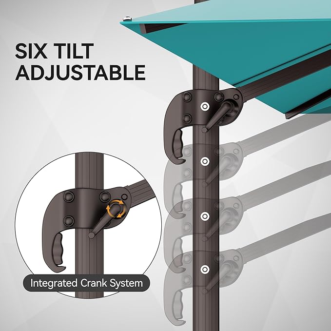 9x12FT Cantilever Patio Umbrella - Heavy Duty Double Layer Offset Design with 360° Rotation, Large Rectangle Sun Shade Umbrella for Garden, Deck, Pool, Backyard, Turquoise
