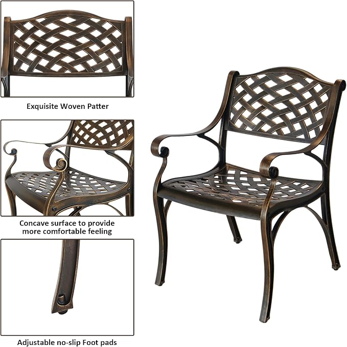 Patio Dinning Set Weather Resistant Cast Aluminum Patio Furniture Set with Umbrella Hole, Bistro Dining Set for Garden (48" x 48" Table B and 6 Chairs Bronze, 7 Pieces)