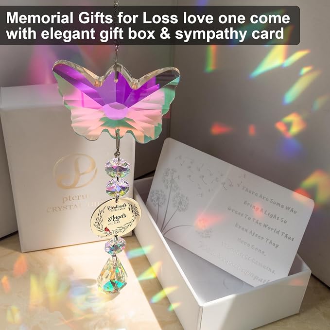 Unique Memorial Sympathy Gifts for Loss Loved One,Bereavement Gift Idea Crystal Rainbow Maker Butterfly Suncatcher in Remembrance Gifts for Grief Sorry for You Loss Mum Dad