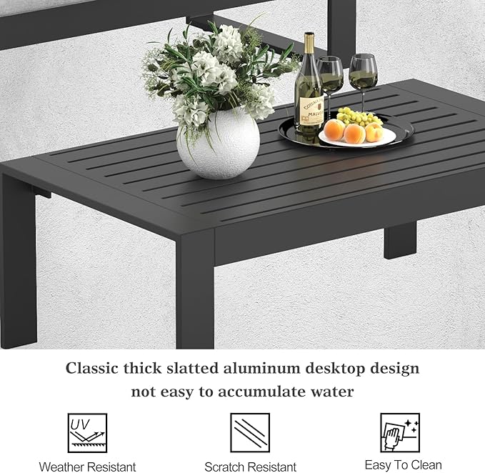 Outdoor Aluminum Furniture Set - 4 Pieces Modern Patio Conversation Sets Metal Sectional Sofa with Coffee Table