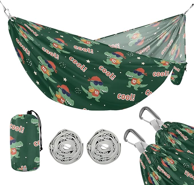 Camping Hammock Outdoor Hammocks for Outside Cool Crocodile Cute Beach Trees Portable Lightweight with Pockets Tree Straps Indoor