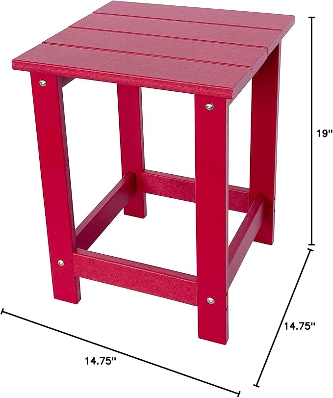 Shine Company Adirondack Square Outdoor Side Table, HDPE Resin End Table, Weatherproof Small Table, Chili Pepper