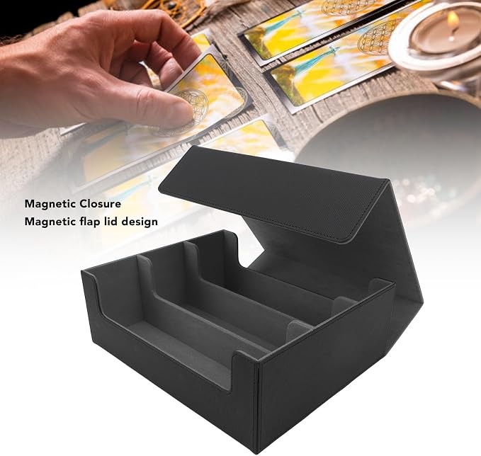 Magnetic Closure Card Deck Holder Large Capacity PU Leather Storage Box/Cover for Game Cards Tarot Cards, Elegant Appearance, for Tidy Room Organization, Black (#1)