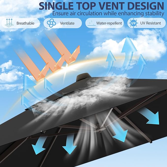 10' X 10' Patio Umbrella Cantilever Outdoor Rectangle Umbrella, Heavy Duty 360°Rotation Offset Umbrella for Garden Deck Pool Patio, Black