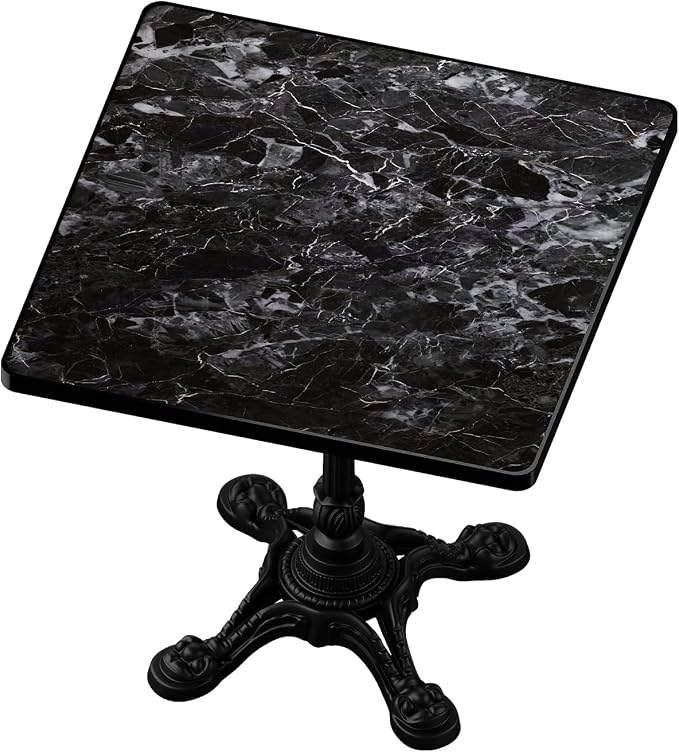 31.5" Sintered Stone Square Dining Table for 2-4 People, Marble Look Bistro Table with Heavy Duty Cast Iron Base for Outdoor Patio Garden Cafe, Living Room Balcony, Commercial Grade Small Space, Black
