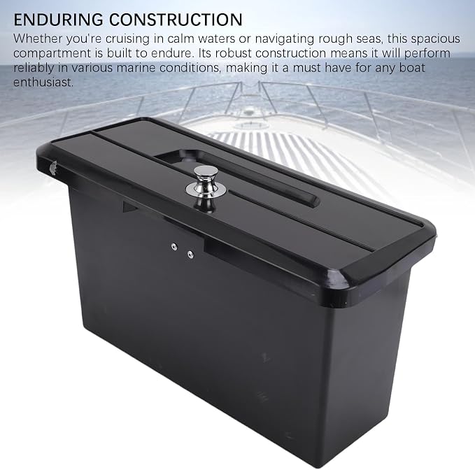 Aramox Marine Deck Storage Box, ABS Lockable Glove Box, Multifunctional Compartment with Dual Cup Holder for Boats and Yachts (Black)