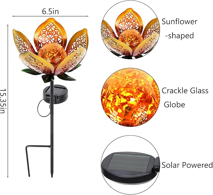 Solar Lights Outdoor Garden Decor,Solar Stake Lights, 2Pack Decorative Solar Garden Light, Metal Solar Sunflower Lights Lawn Lamp for Courtyard Decoration