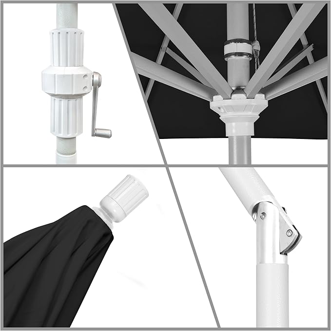 California Umbrella 7.5' Rd. Aluminum Patio Umbrella, Crank Lift, Collar Tilt, White